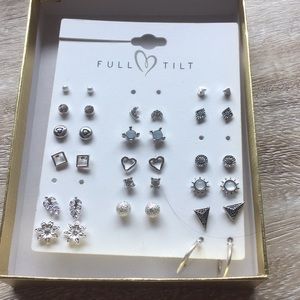 cute silver earrings 17pack/dangle and studs/hoops